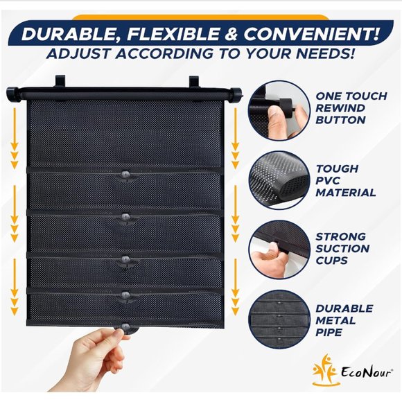 Car Side Window Sun Shade/Retractable Car Roller Sunshade (2 Pack) (15"x17") - Picture 4 of 7